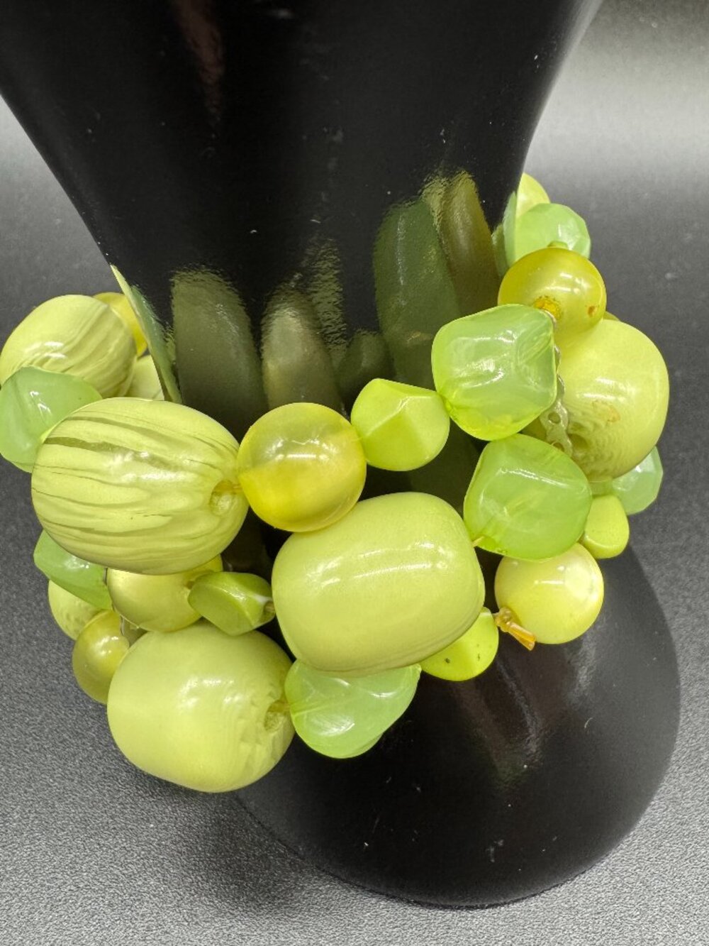 Statement Beaded Bracelet Stretchy Yellow Lime Green Acrylic Beads Wide